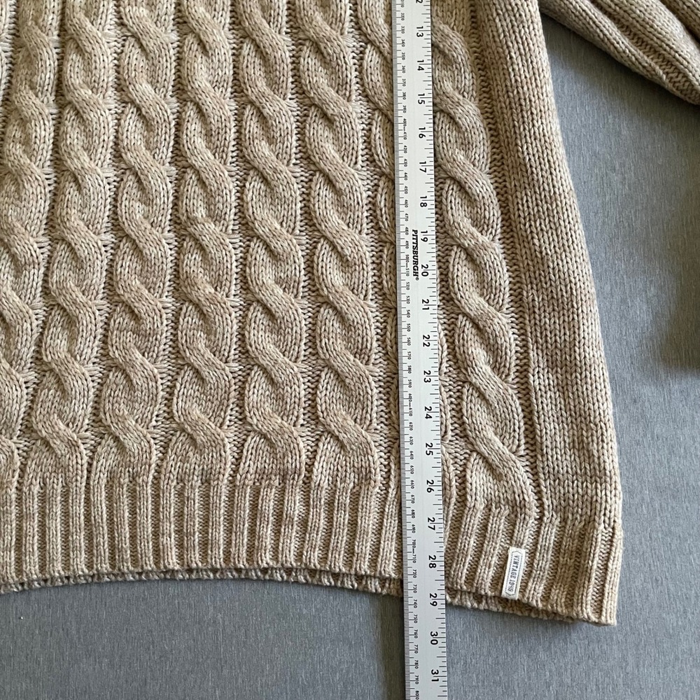 Weatherproof Vintage Sweater Mens XXL Tan Cable Knit Mock Neck Button Preppy - Picture 4 of 6